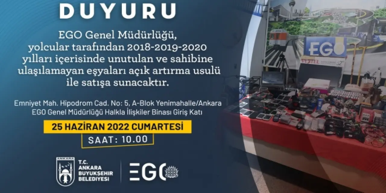 EGO Unutulan Eşyaları Satışa Çıkaracak